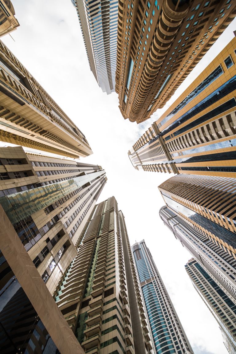 Skyscrapers looking up at the sky. Modern metropolis.